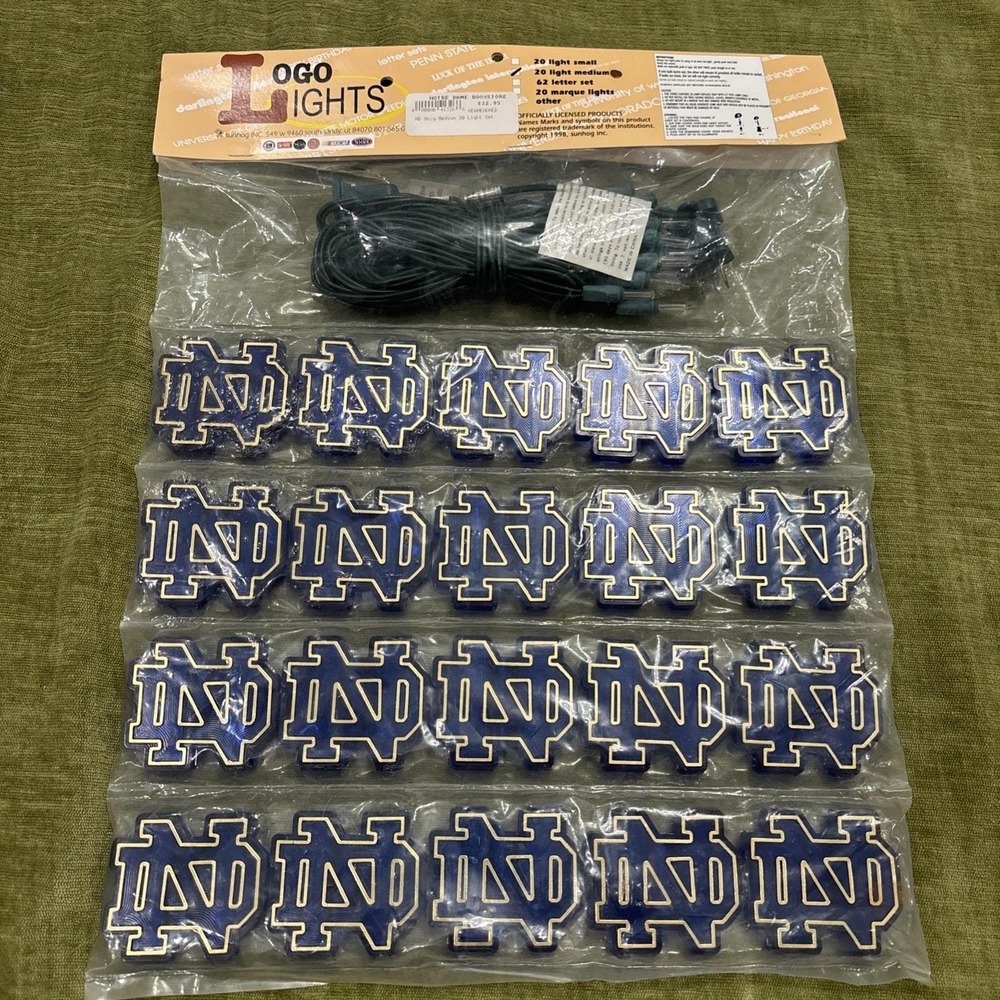 NOS Vintage 1998 NCAA Notre Dame ND Fighting Irish Logo String 20 Lights *tested